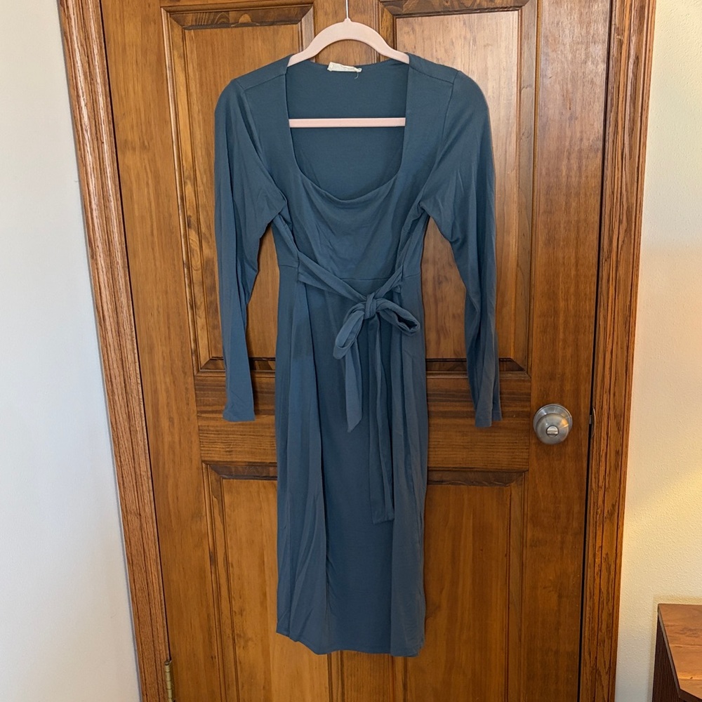 Hello MIZ Teal Long Sleeve Maternity Dress